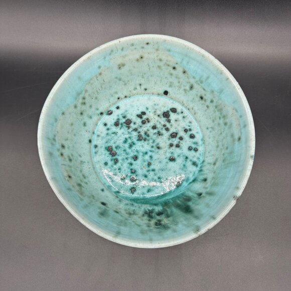 Handmade Art Pottery Bowl Signed Mike Joens Speckle Turquoise Green Blue Serving - Picture 2 of 13